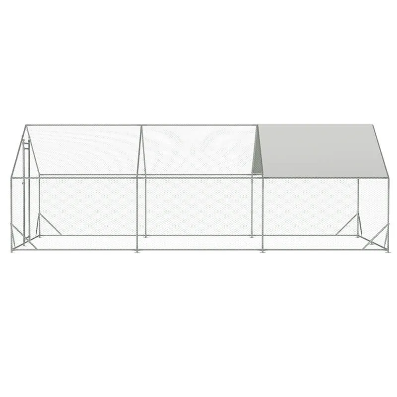 120" Silver Large Aluminum Chicken Coop - Walk-in Anti-Ultraviolet Galvanized Wire Cage