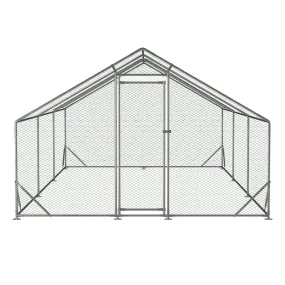 120" Silver Large Aluminum Chicken Coop - Walk-in Anti-Ultraviolet Galvanized Wire Cage