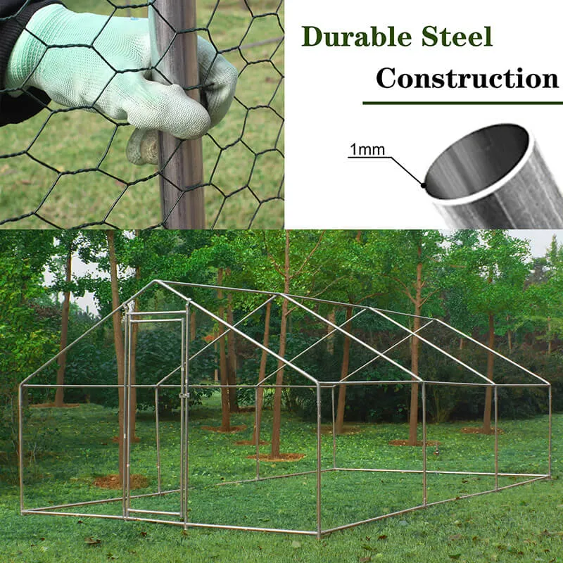 120" Silver Large Aluminum Chicken Coop - Walk-in Anti-Ultraviolet Galvanized Wire Cage