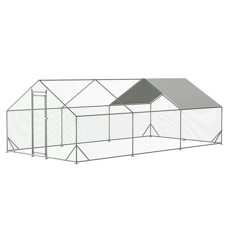 120" Silver Large Aluminum Chicken Coop - Walk-in Anti-Ultraviolet Galvanized Wire Cage