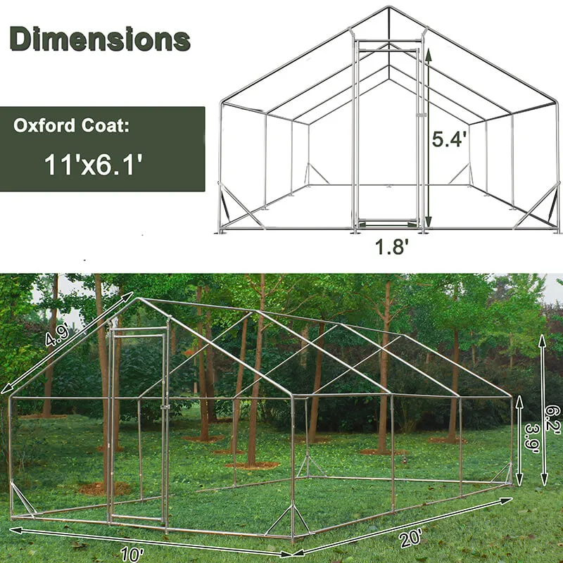 120" Silver Large Aluminum Chicken Coop - Walk-in Anti-Ultraviolet Galvanized Wire Cage