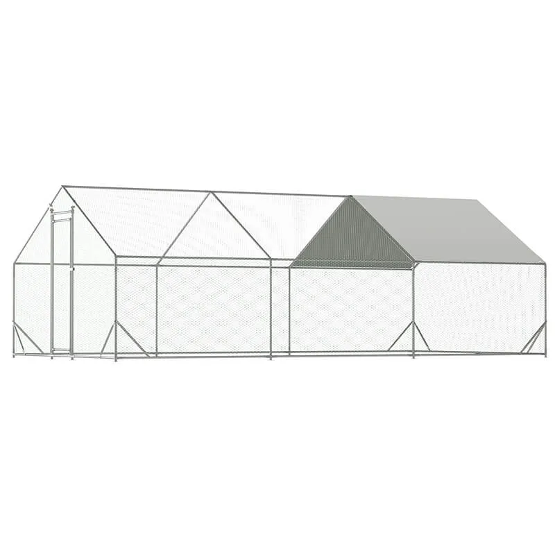 120" Silver Large Aluminum Chicken Coop - Walk-in Anti-Ultraviolet Galvanized Wire Cage