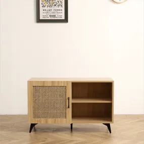 39" Modern Shoe Storage Cabinet with Natural Rattan Mesh Door and Solid Wooden Handle