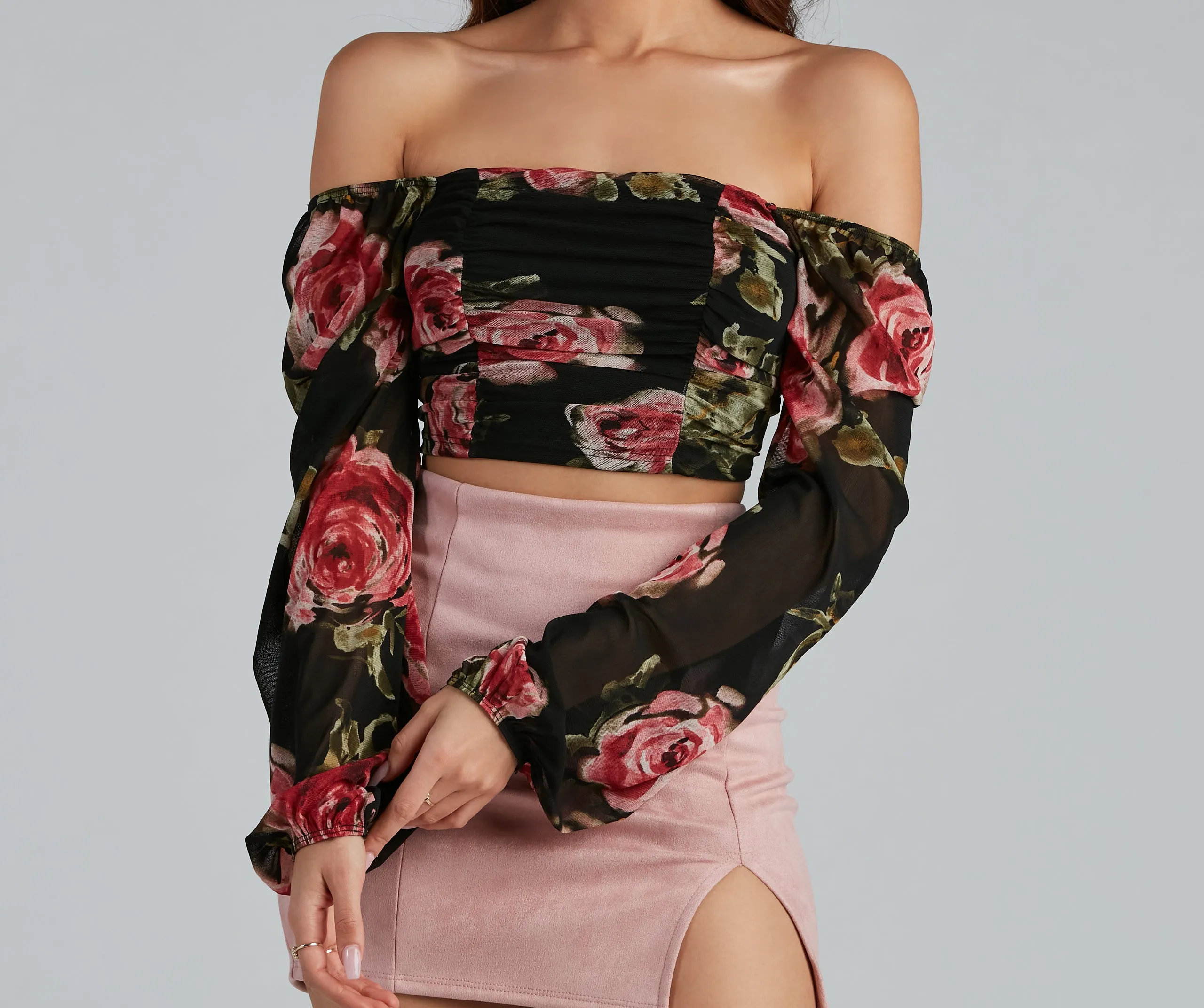 Be Mine Floral Lace Up Crop Top