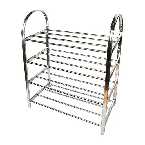 Berry Ave Stainless Steel Shoes Rack – 4 Tier Shoe Shelf – Sturdy and Easy to Assemble Shoe Holder – Provides The Perfect Amount of Space to Hold Boots, Shoes, High Heels, Slippers, and More