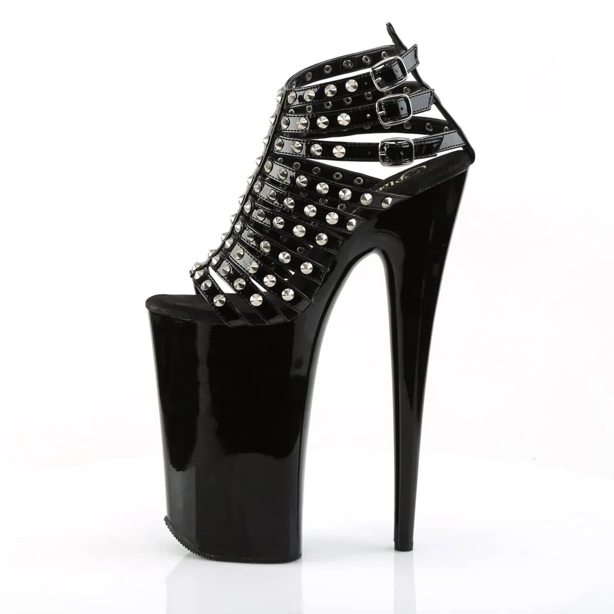 BEYOND-093 Black & Silver Ankle Peep Toe High Heel