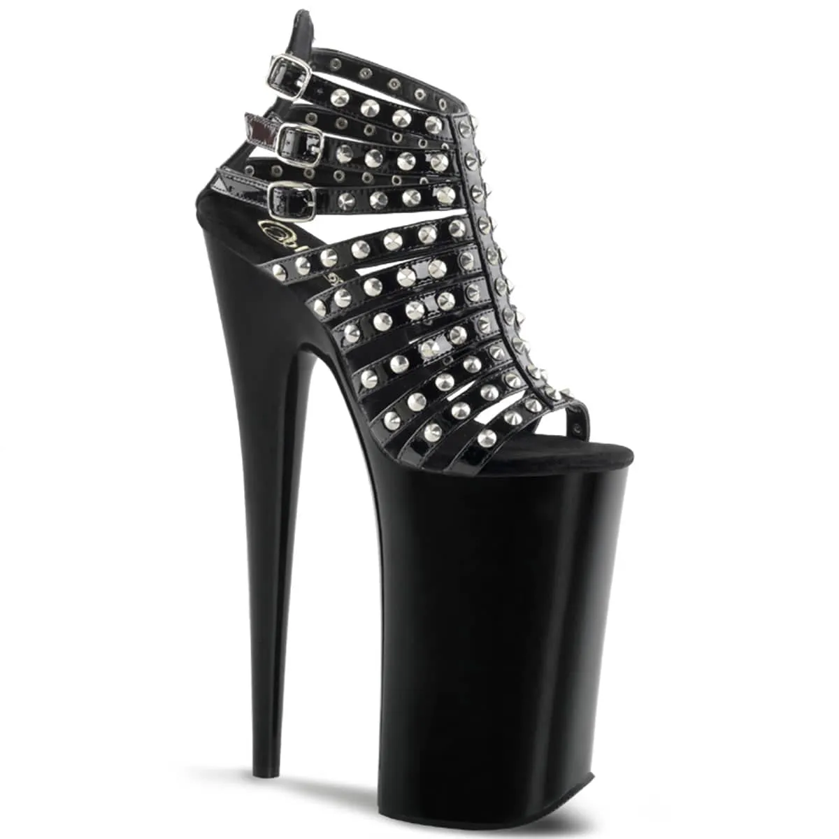 BEYOND-093 Black & Silver Ankle Peep Toe High Heel