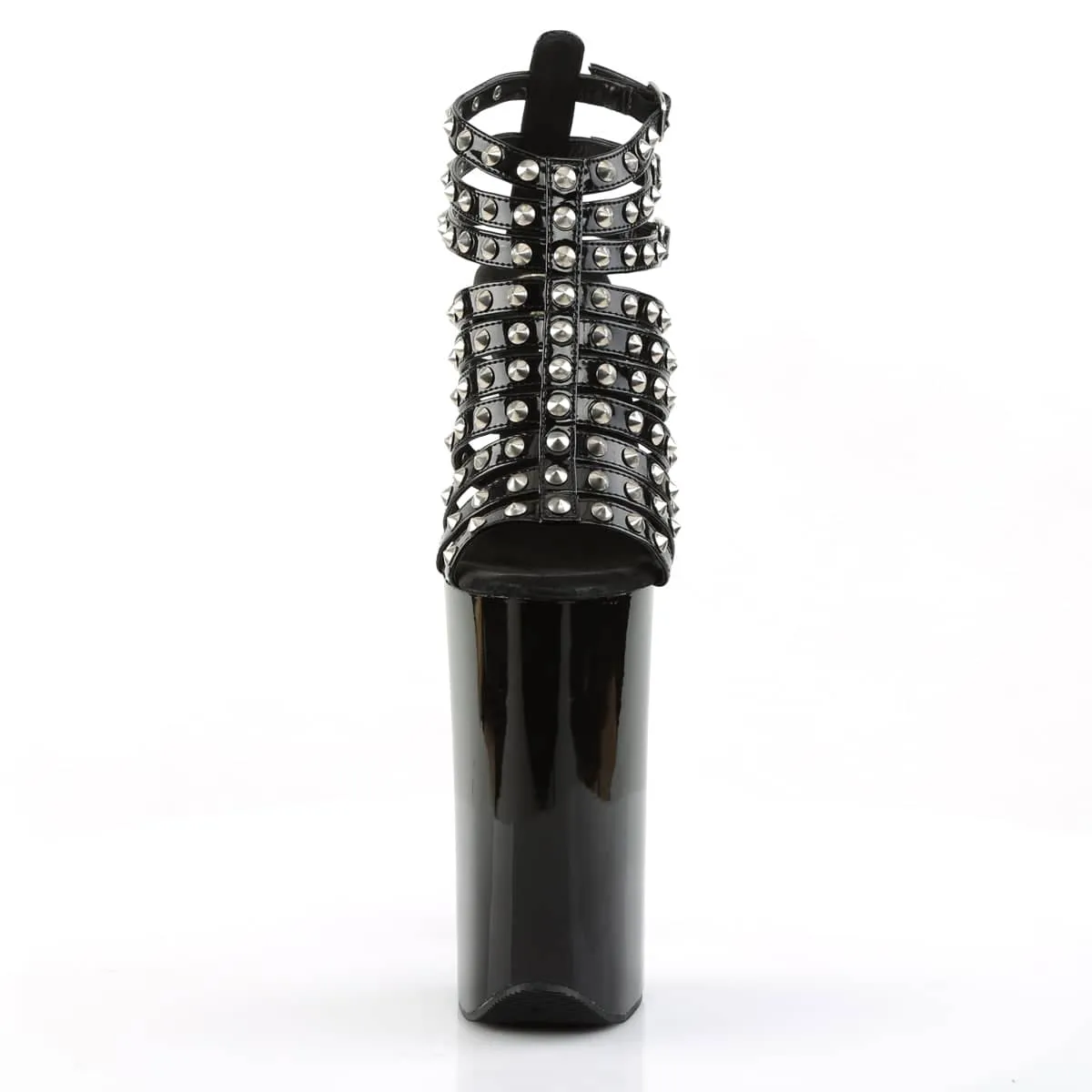 BEYOND-093 Black & Silver Ankle Peep Toe High Heel