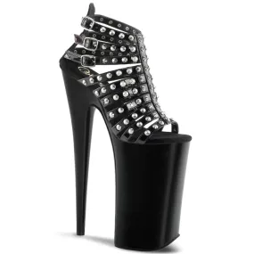 BEYOND-093 Black & Silver Ankle Peep Toe High Heel