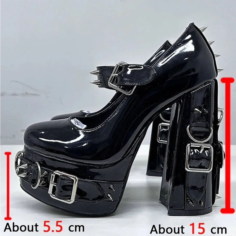 Black Patent Platform Punk Mary Jane Heels