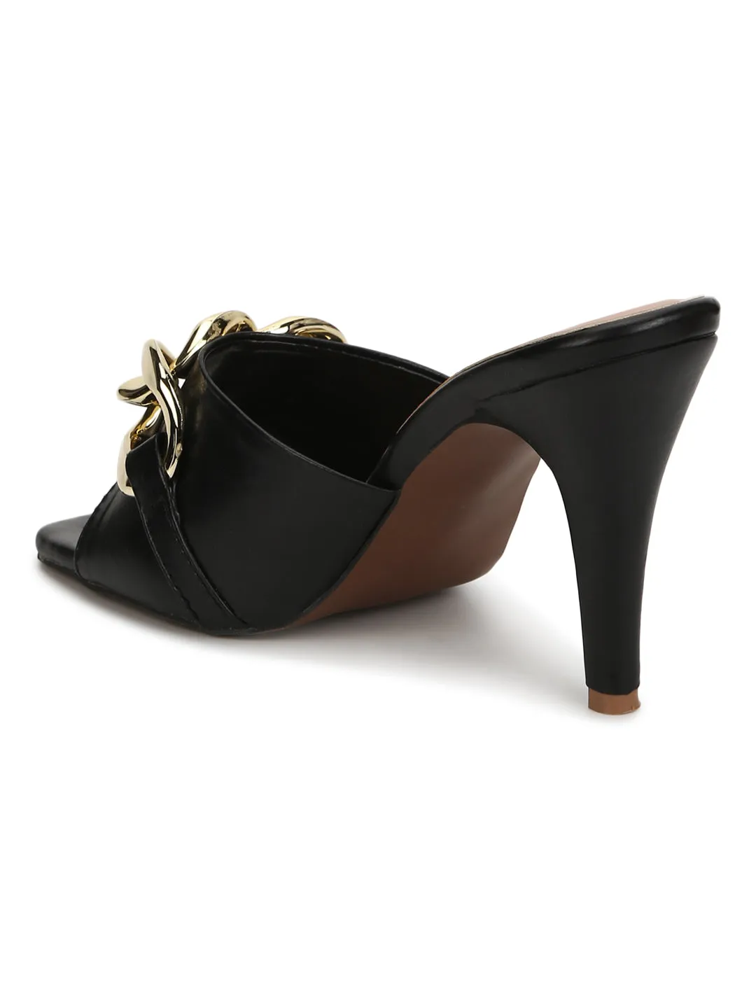 Black PU Gold Chained Stiletto Mules