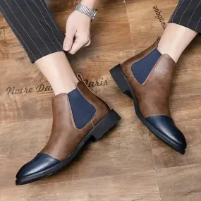 Boots for Men Elastic Sided Two Tone Cowhide Leather Non Slip Waterproof Slip   ST14181