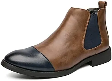 Boots for Men Elastic Sided Two Tone Cowhide Leather Non Slip Waterproof Slip   ST14181