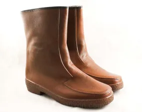 Boys Brown Galoshes - Children Size 5 - Authentic 1960s Child's Rain Boots - Waterproof Rubber Shoes - Puddle Jumpers - 60s NOS Deadstock