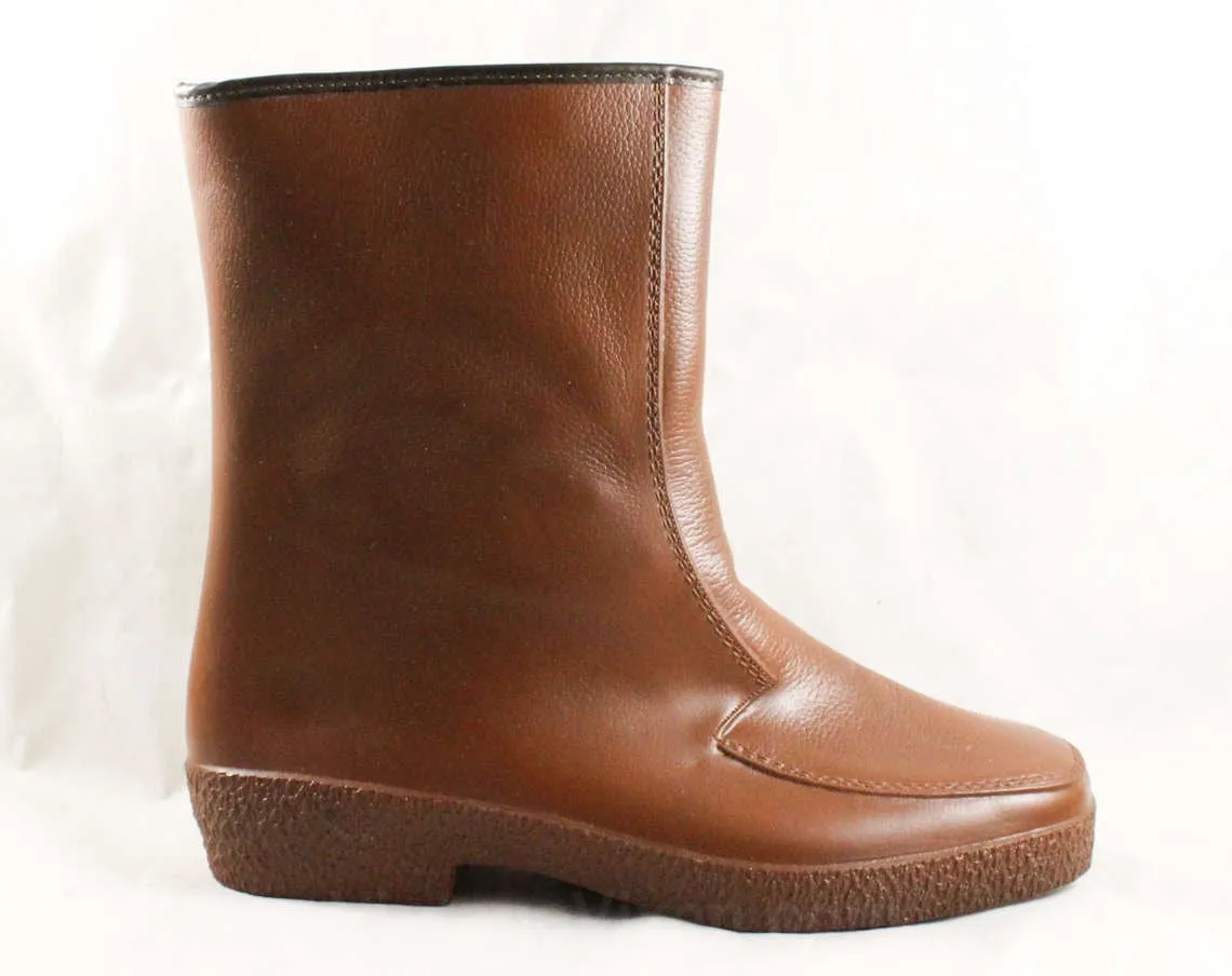 Boys Brown Galoshes - Children Size 5 - Authentic 1960s Child's Rain Boots - Waterproof Rubber Shoes - Puddle Jumpers - 60s NOS Deadstock