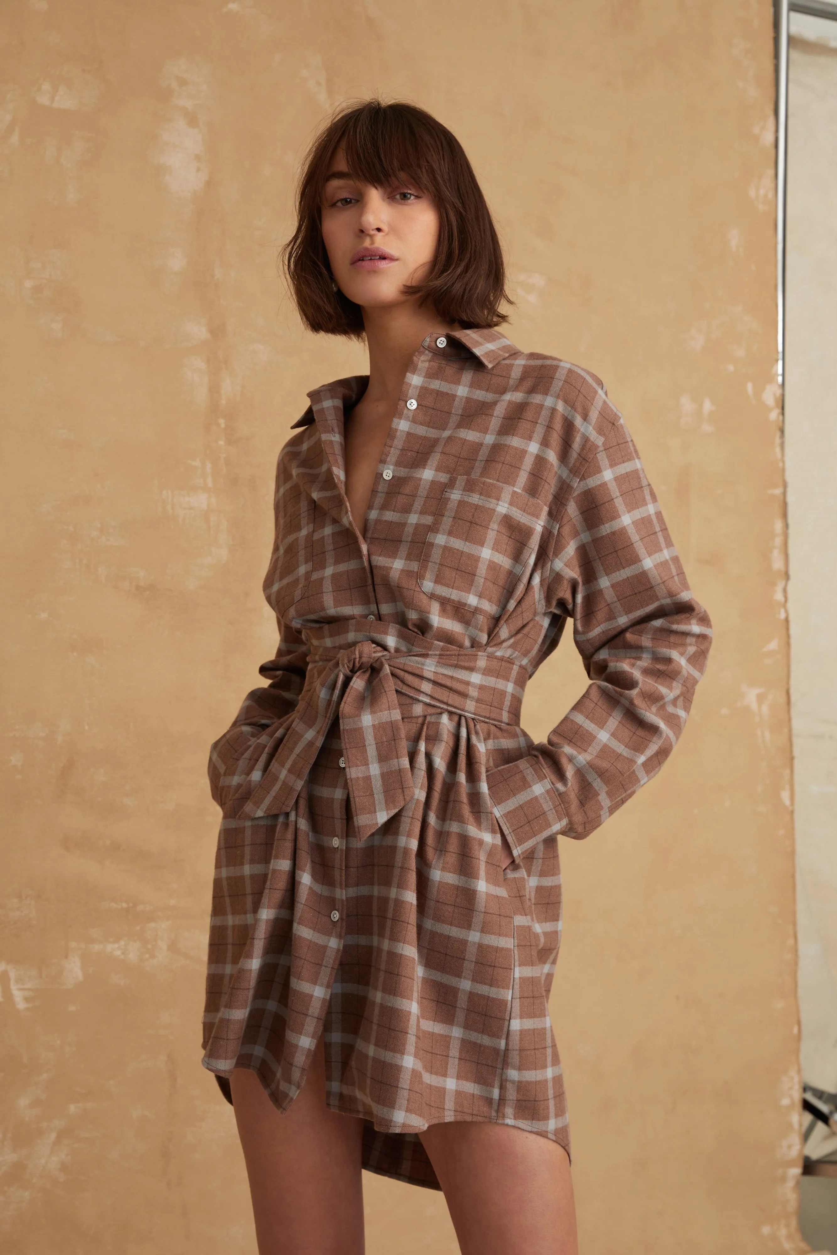 Brett Lightweight Flannel U-Back Mini Dress
