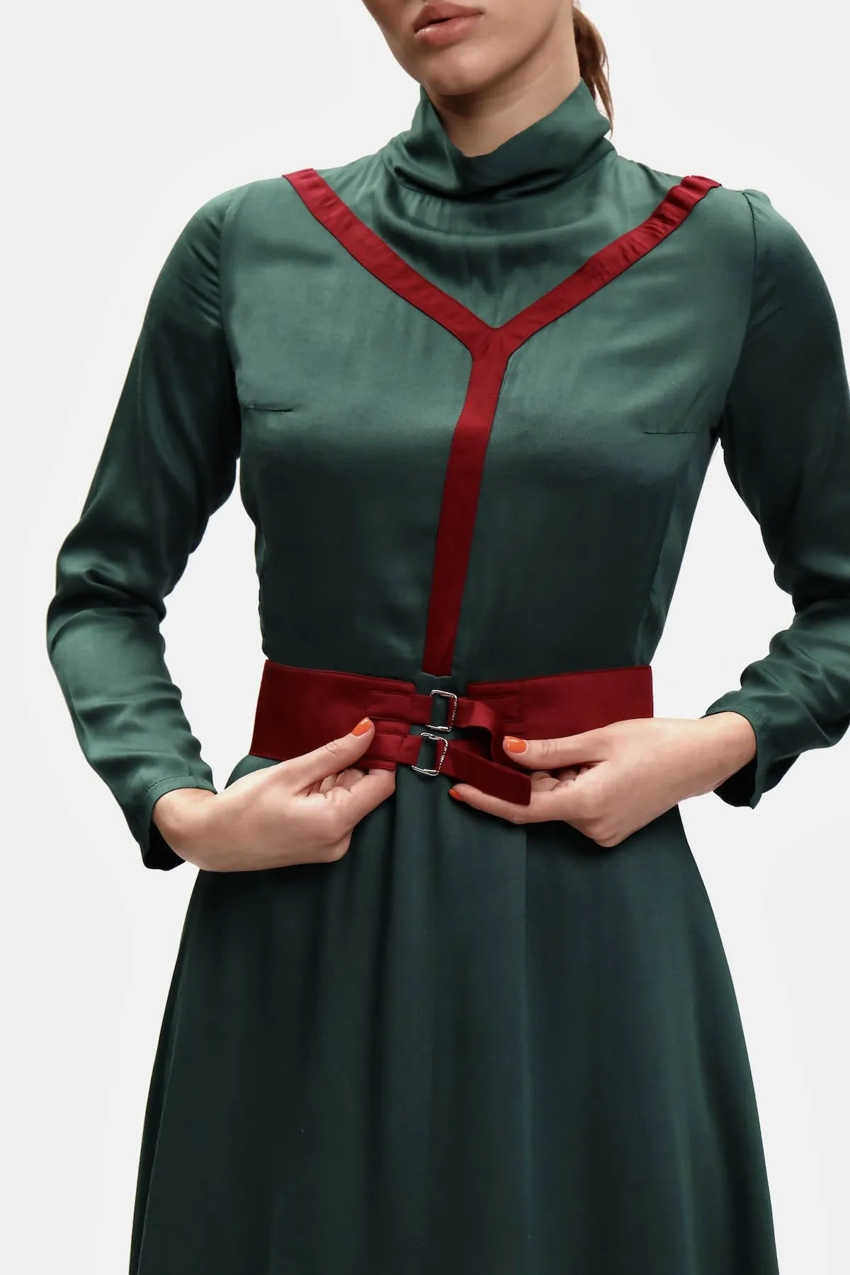 Casual Midi Silk Dress in Fir Green