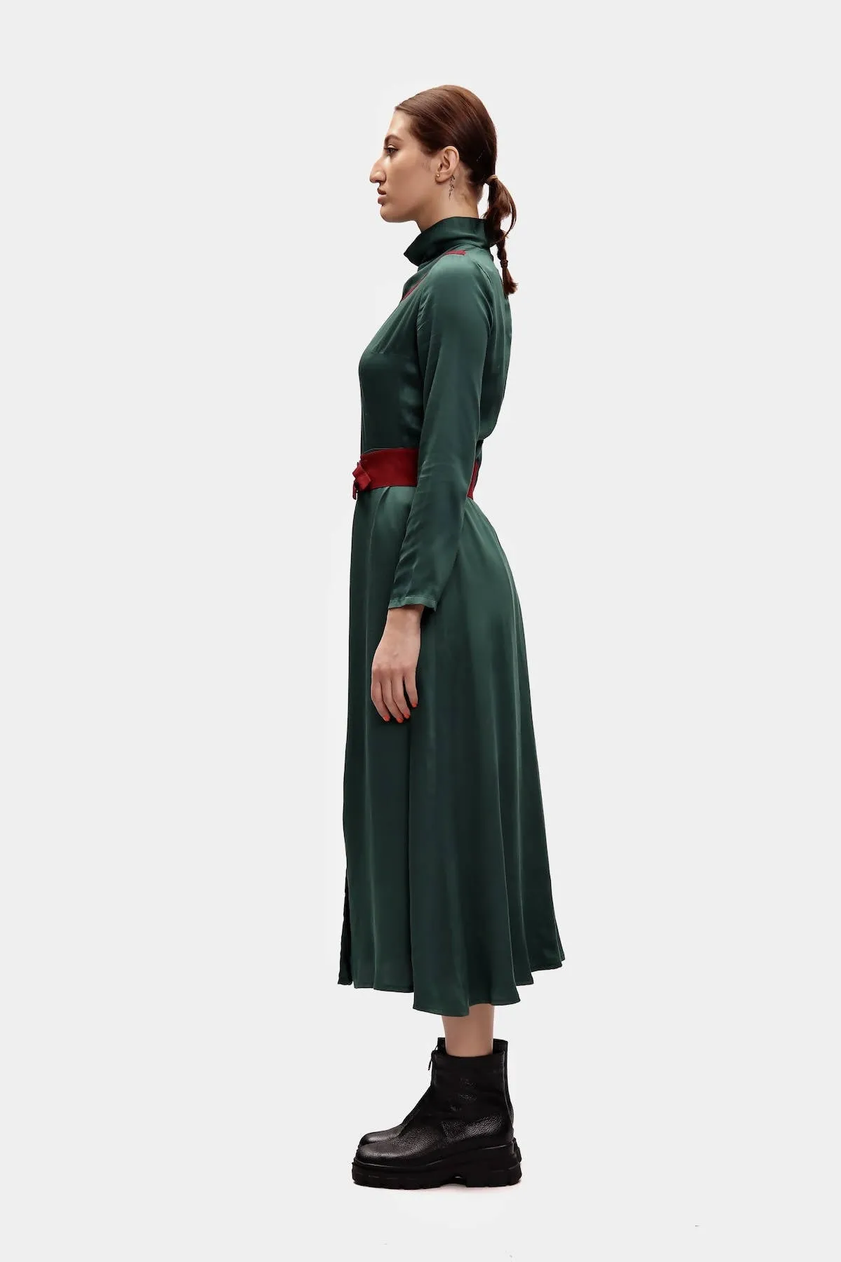 Casual Midi Silk Dress in Fir Green