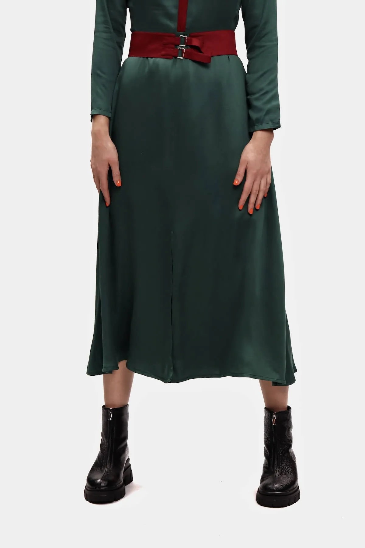 Casual Midi Silk Dress in Fir Green