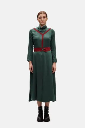 Casual Midi Silk Dress in Fir Green