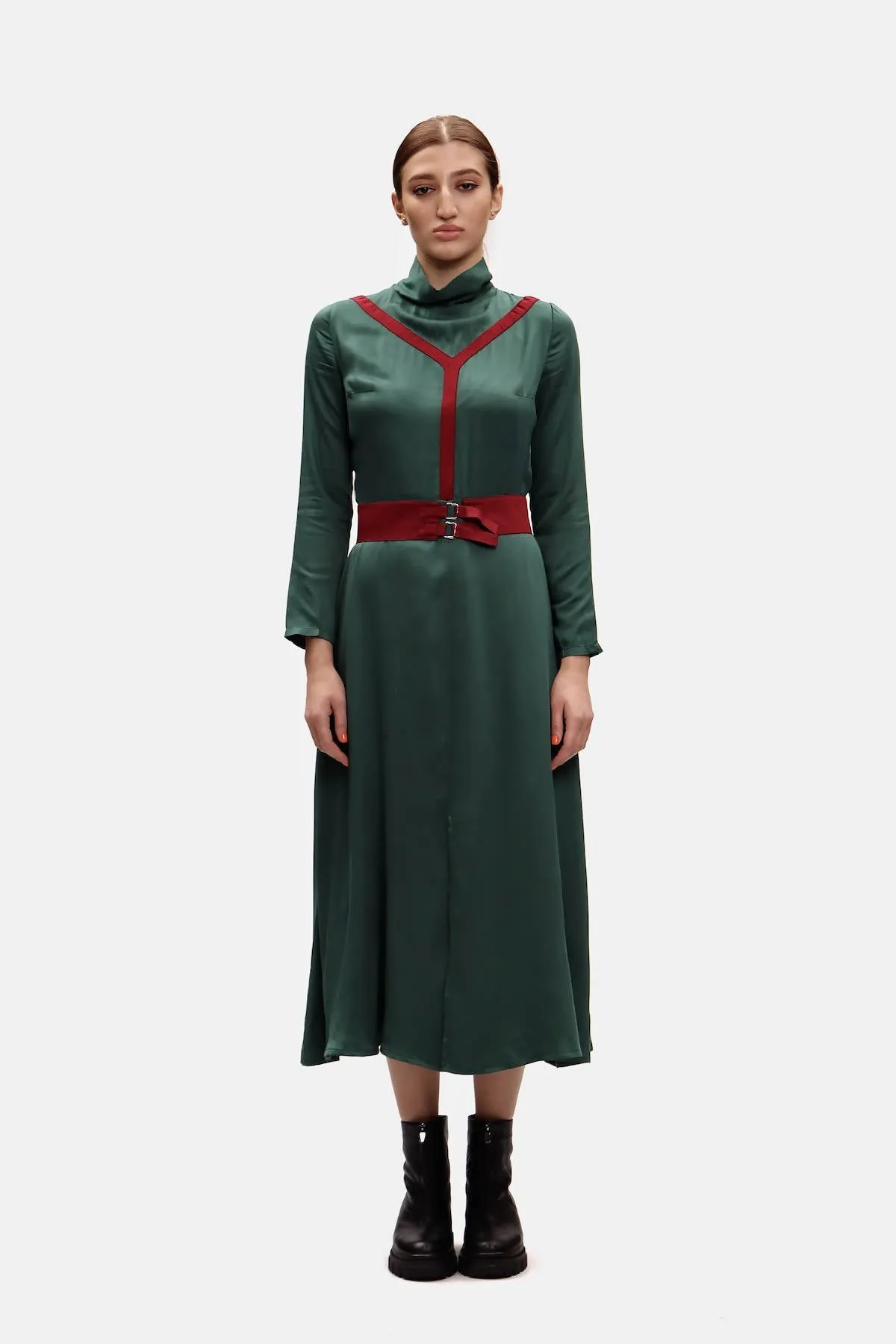 Casual Midi Silk Dress in Fir Green