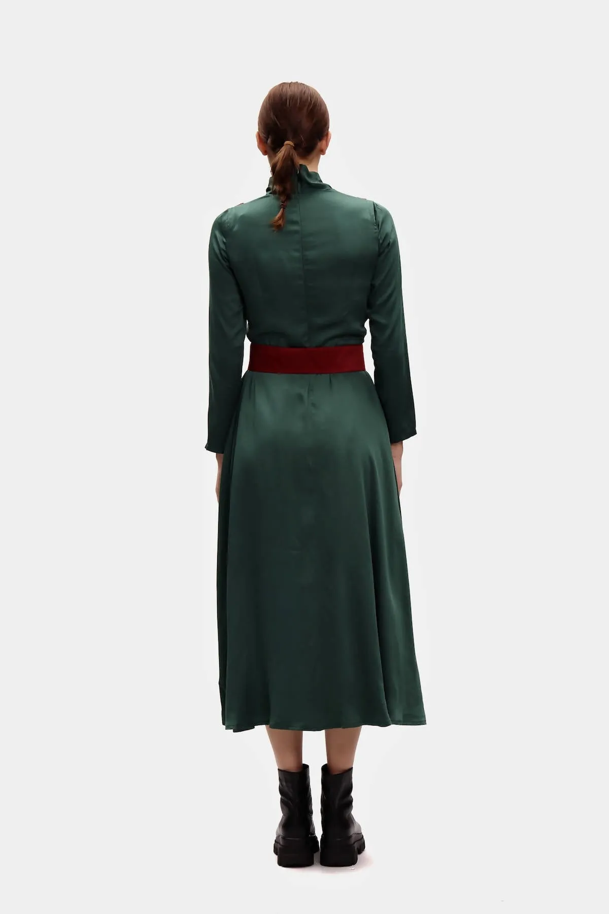 Casual Midi Silk Dress in Fir Green