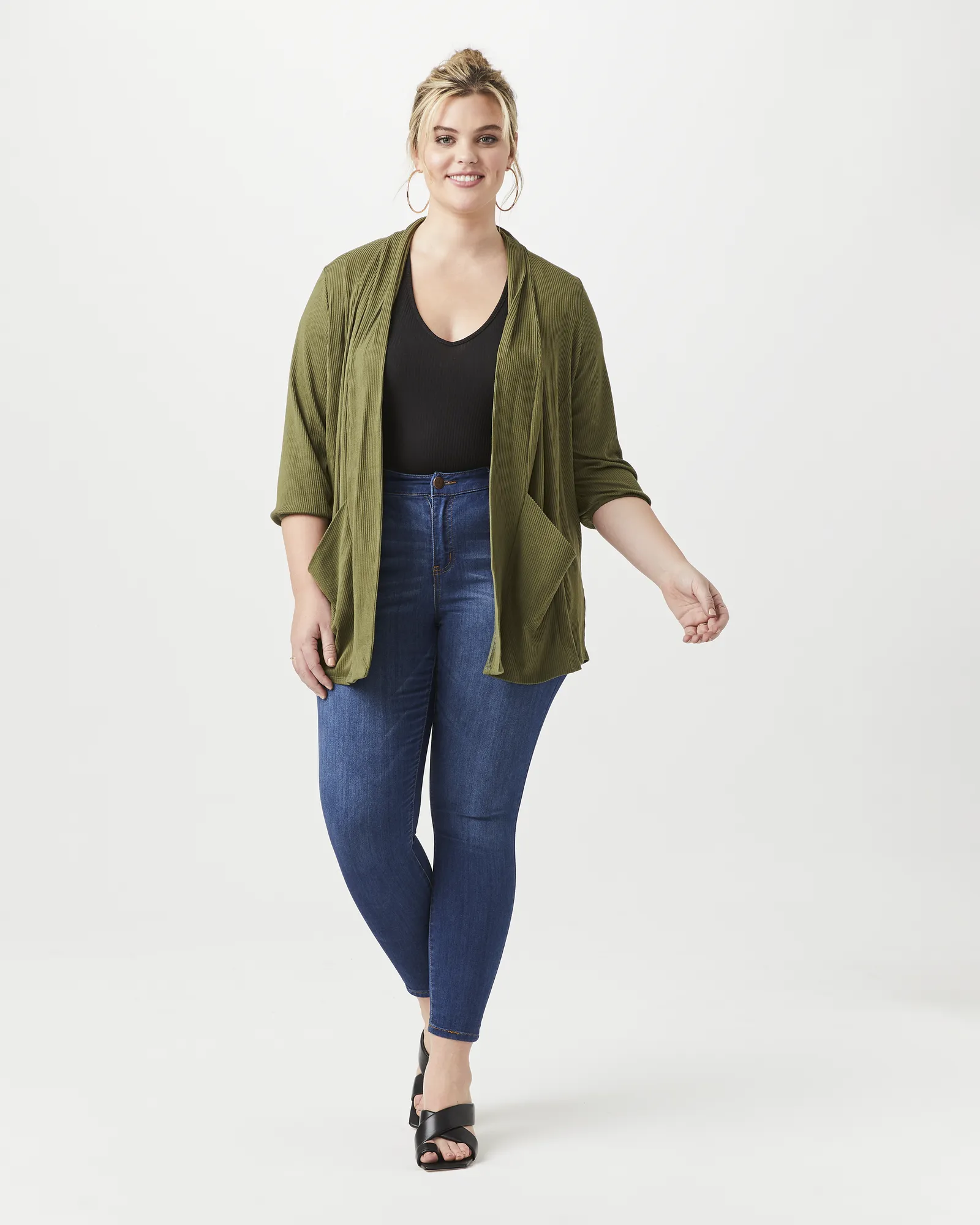 Cia 3/4 Sleeve Cardigan | Olive Green
