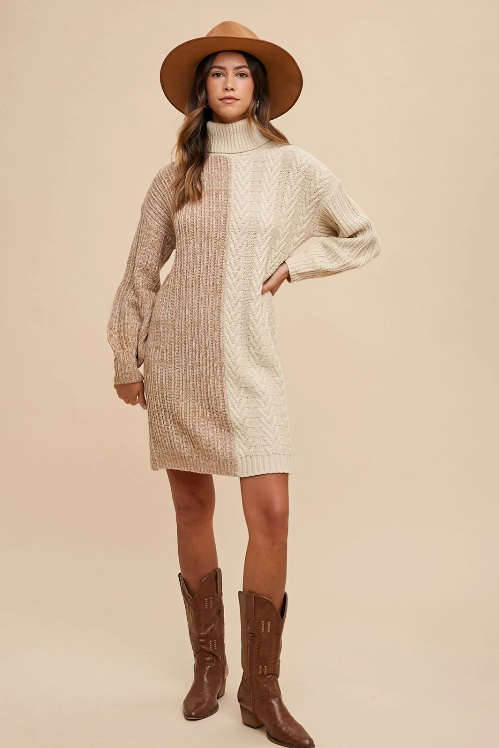 Color Block Turtleneck Sweater Dress