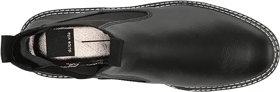Dolce Vita Moana H2O Black Leather Pull On Rounded Toe Lugged Sole Ankle Boots