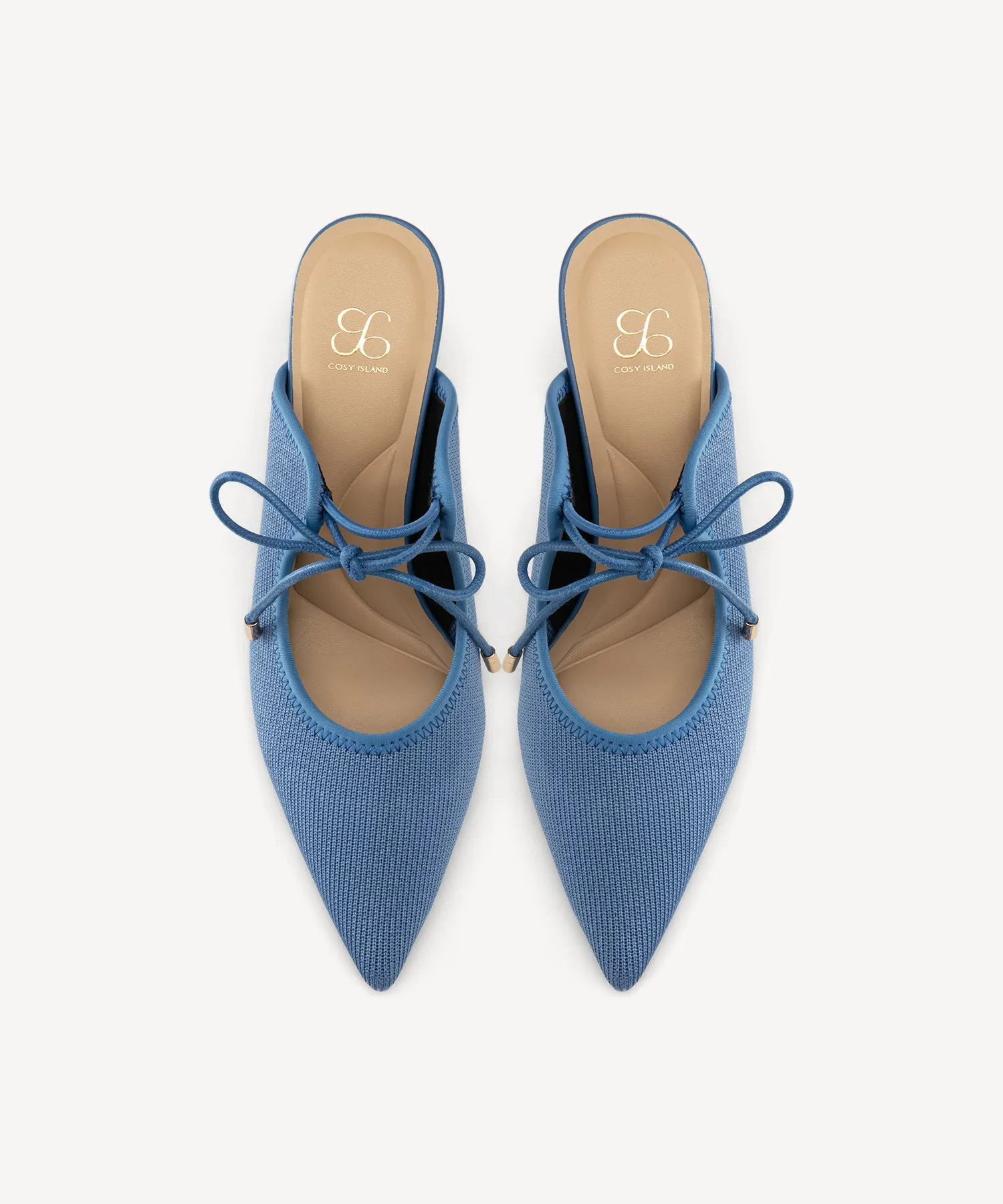 Elegant Chic Pointed Toe Heeled Mules Blue