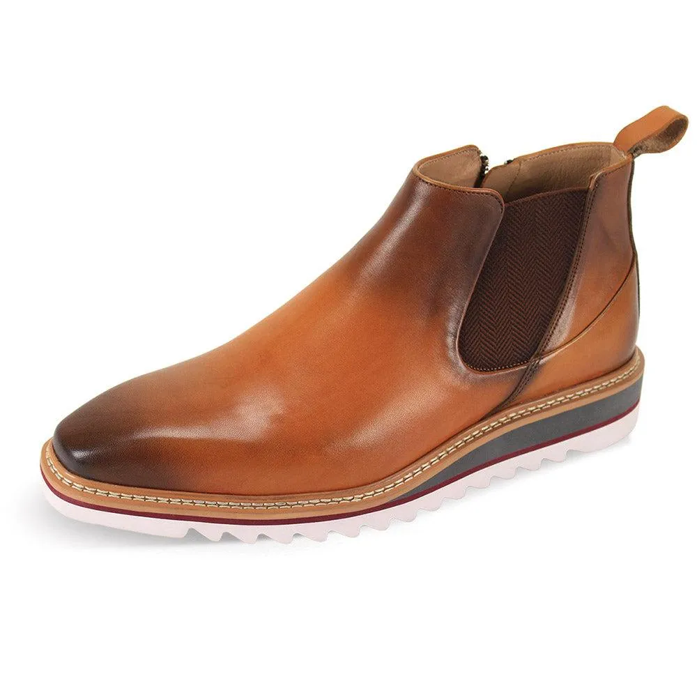 Giovanni Cognac Men's Slip-on Casual Boot Side Zipper Rubber Sole Style No: ROYCE