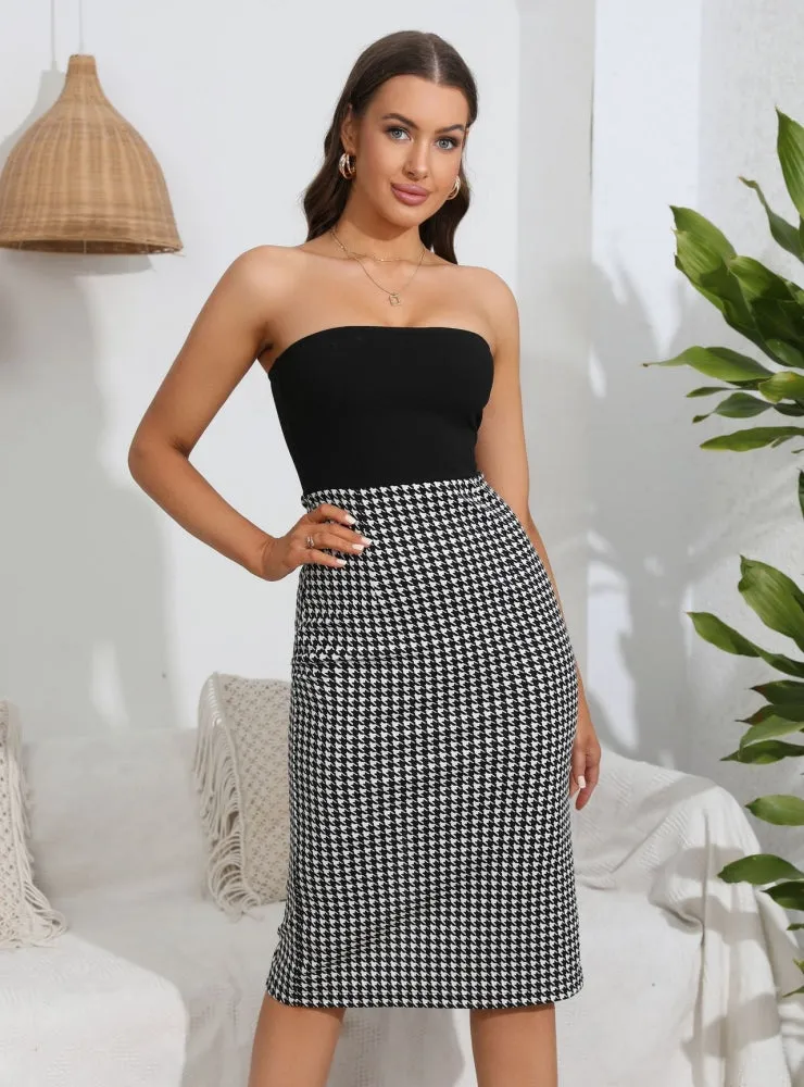 Houndstooth Check Contrast Pencil Dress