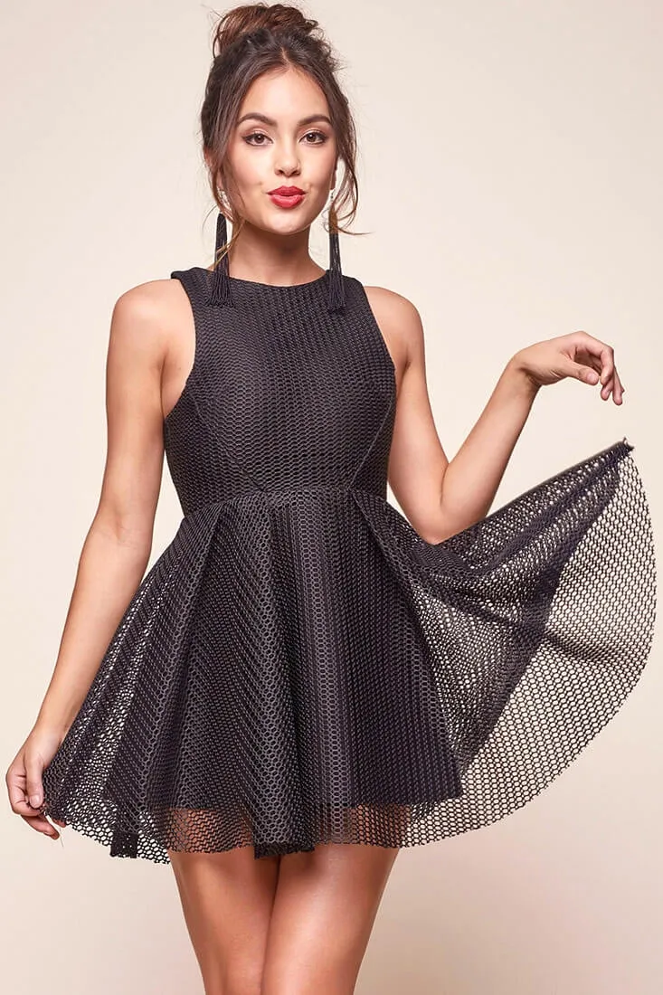 Idina Mesh Overlay Holiday Dress Black