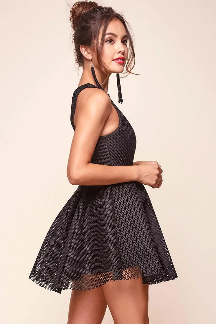 Idina Mesh Overlay Holiday Dress Black