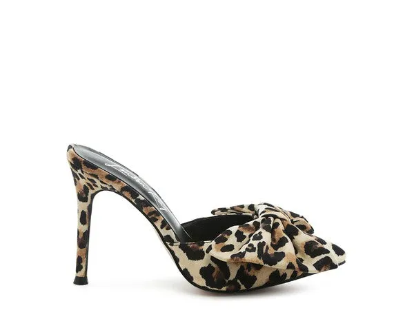 Joelle Leopard Print High Heel Mules With Bow