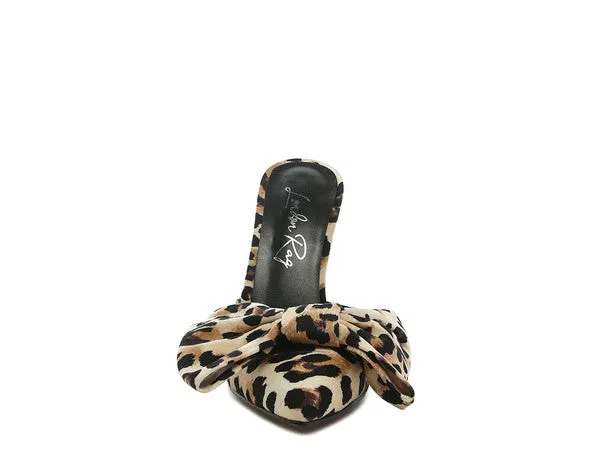 Joelle Leopard Print High Heel Mules With Bow