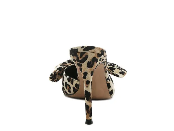 Joelle Leopard Print High Heel Mules With Bow