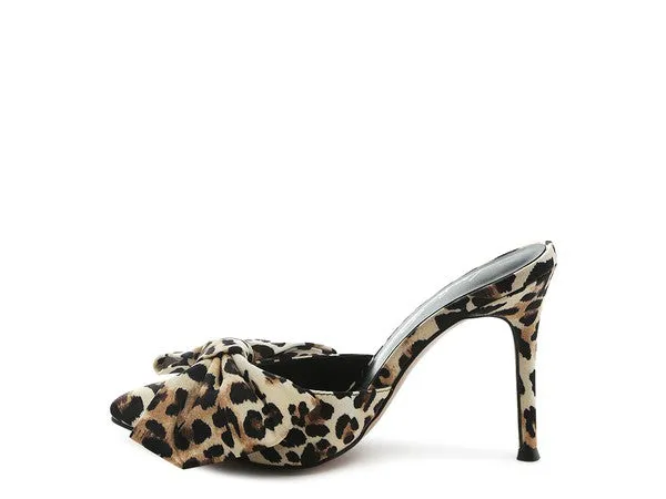 Joelle Leopard Print High Heel Mules With Bow