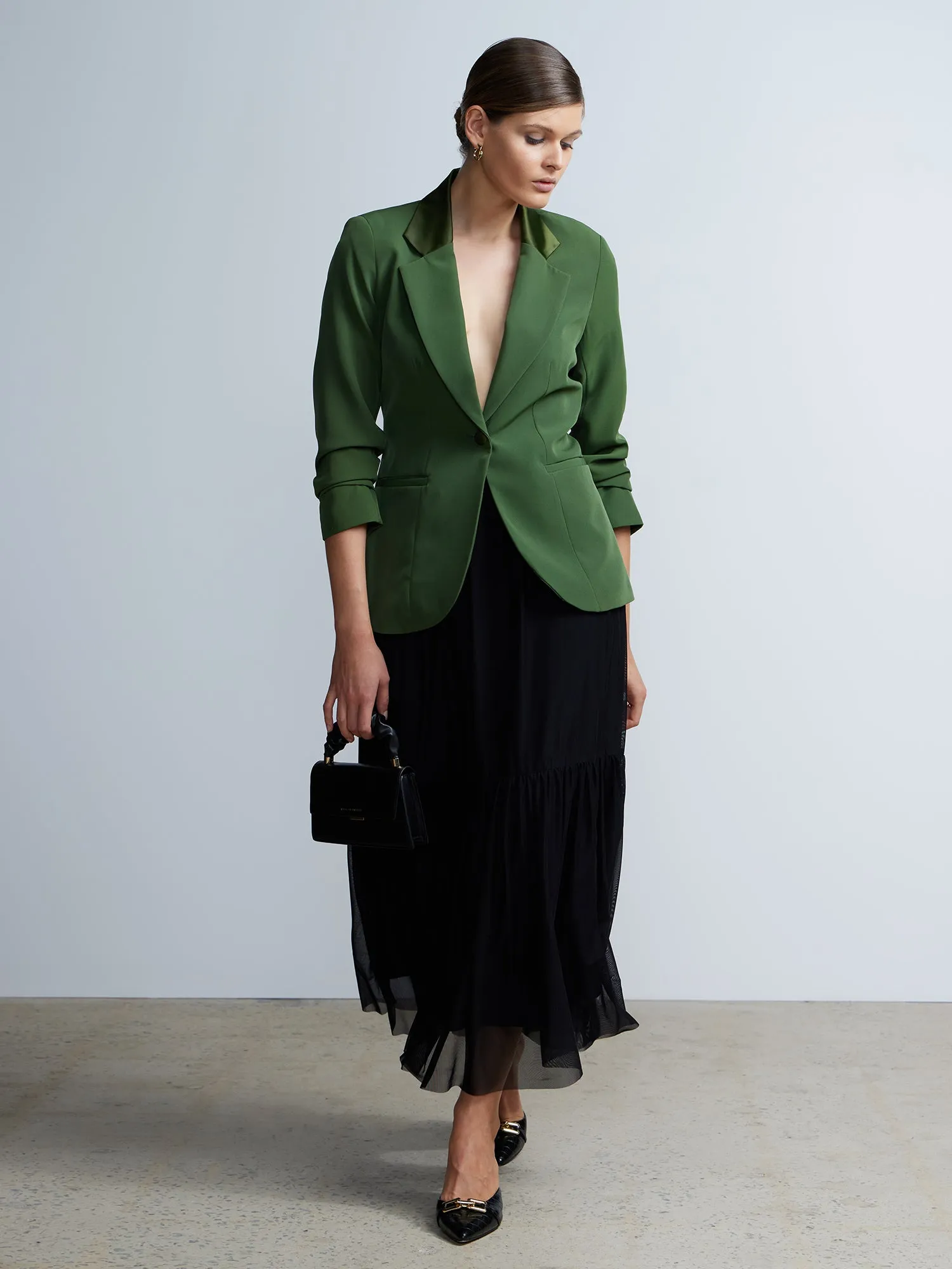 Long Sleeve Notch Lapel Single Button Blazer