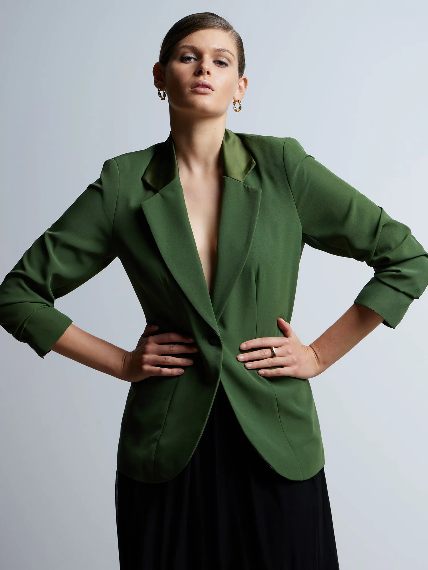 Long Sleeve Notch Lapel Single Button Blazer