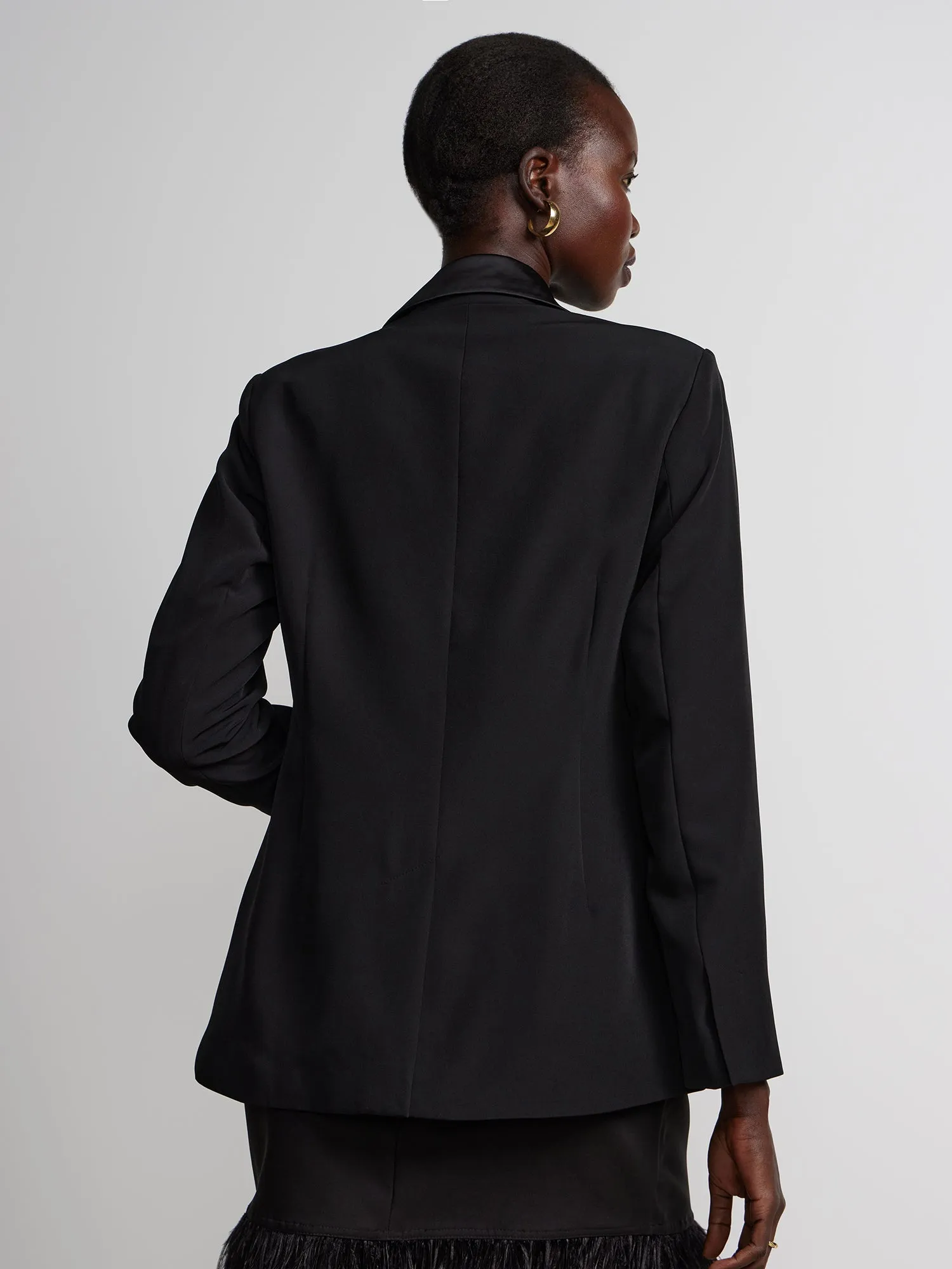Long Sleeve Notch Lapel Single Button Blazer