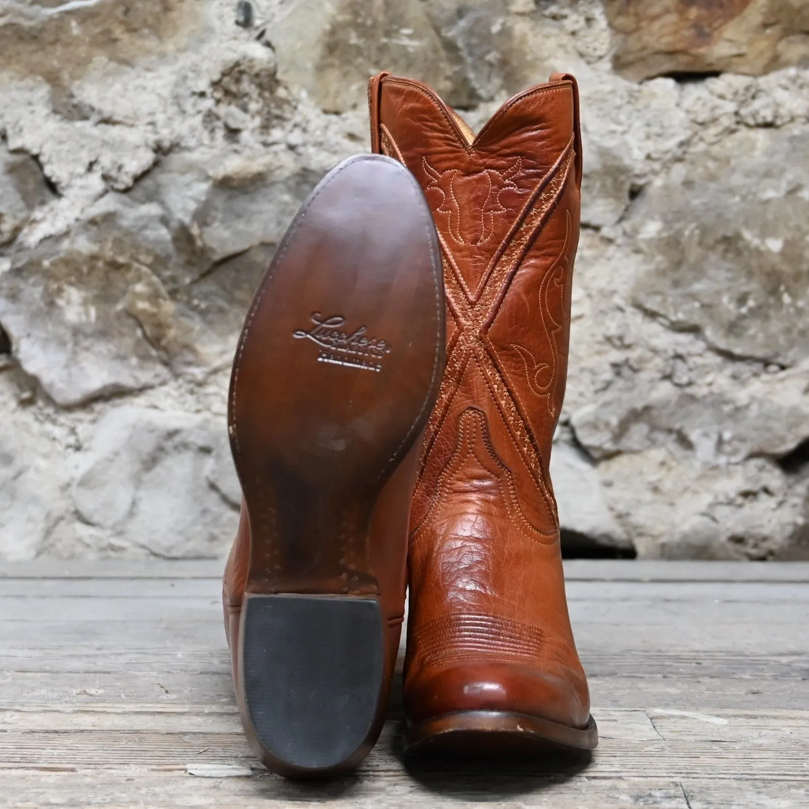Lucchese Men's 12" Classic Boot W/Cognac Burnished Buffalo Calf Top