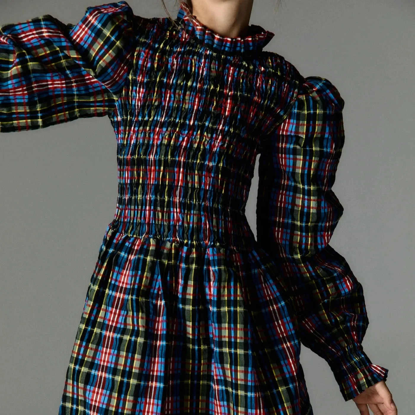 Mars Ruffle Collared Tartan Dress