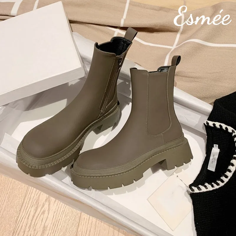 Matte Material Chelsea Boots