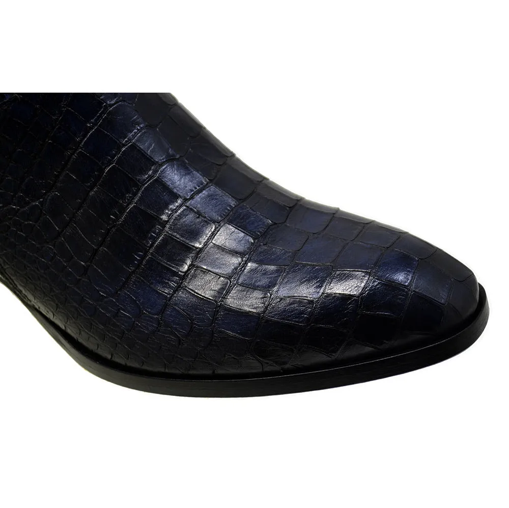 Men's Italian Shoes Jo Ghost 2039 Navy Blue Leather Print Crocodile Ankle Boots last pair size 40