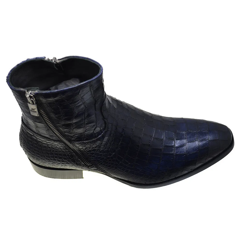 Men's Italian Shoes Jo Ghost 2039 Navy Blue Leather Print Crocodile Ankle Boots last pair size 40
