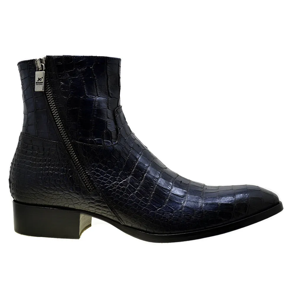 Men's Italian Shoes Jo Ghost 2039 Navy Blue Leather Print Crocodile Ankle Boots last pair size 40