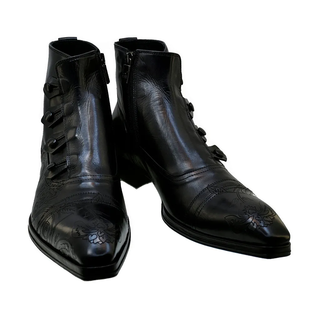 Men's Italian Shoes Jo Ghost 2379 Black Leather Embroidery Dress Ankle Boots last pair size 41