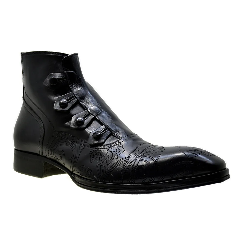 Men's Italian Shoes Jo Ghost 2379 Black Leather Embroidery Dress Ankle Boots last pair size 41