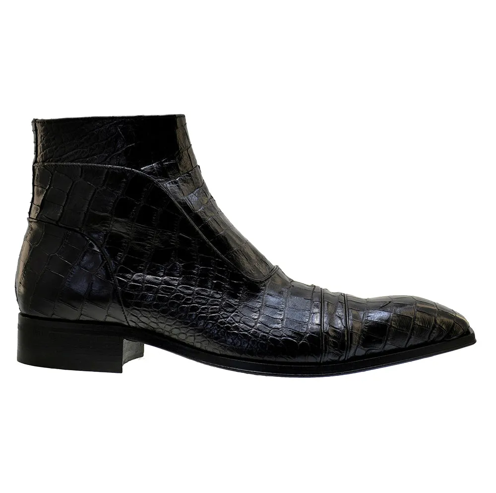 Men's Italian Shoes Jo Ghost 3239CR Black Leather Print crocodile Dress Boots